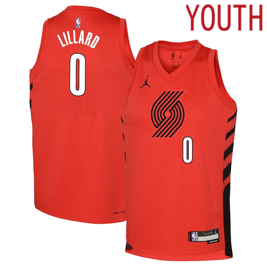 Youth Portland Trail Blazers #0 Damian Lillard Jordan Brand Red 2022-23 Swingman NBA Jersey